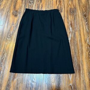 Vintage 100% Wool Koret Petites Black Midi‎ Skirt Side Elastic Pockets Size 16P